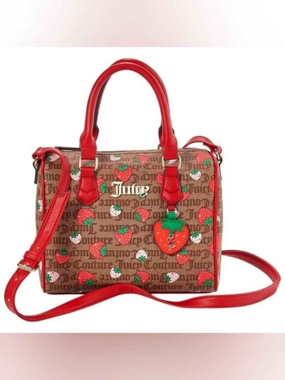 Juicy Couture Red and Brown Strawberry-Print Satchel - Picture 1 of 4